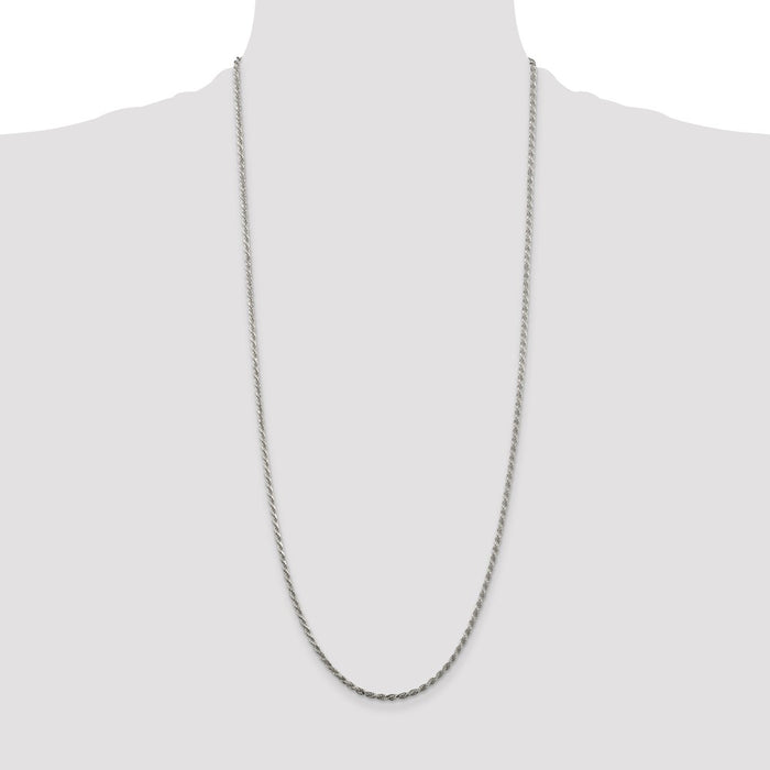 Buy Stylish Rhodium-Plated Sterling Silver 2.25mm Diamond-Cut Rope Chain-4