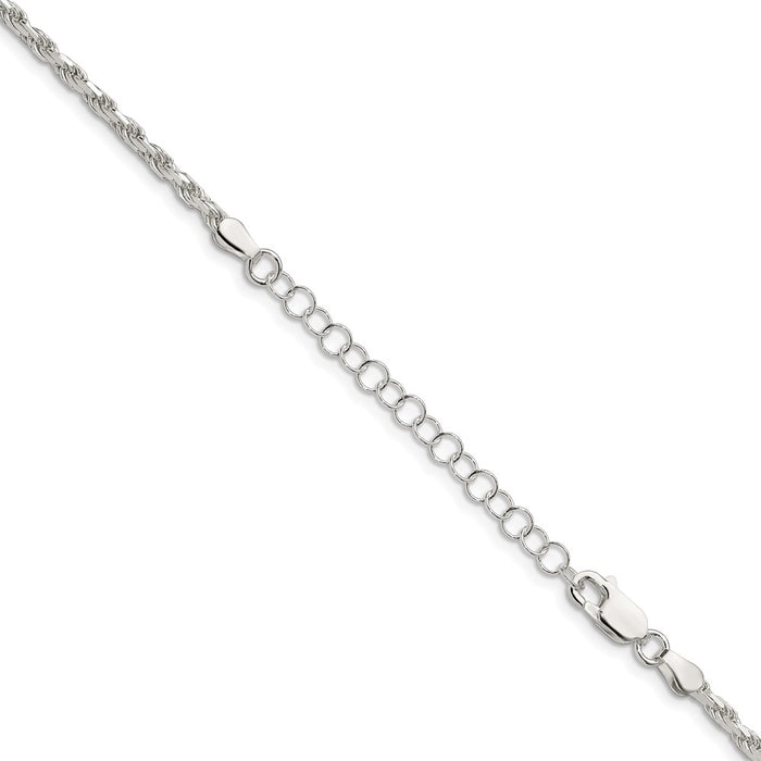 Buy Stylish 2.5mm Diamond-Cut Sterling Silver Rope Chain with 2-Inch Extension-3