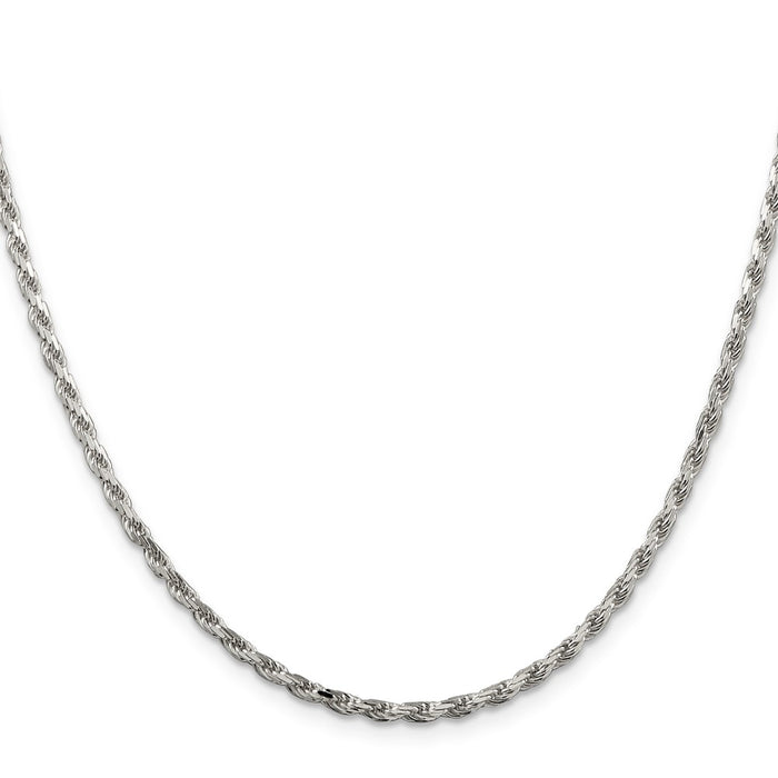 High-Quality 2.5mm Rhodium-Plated Diamond-Cut Rope Chain in Sterling Silver-2