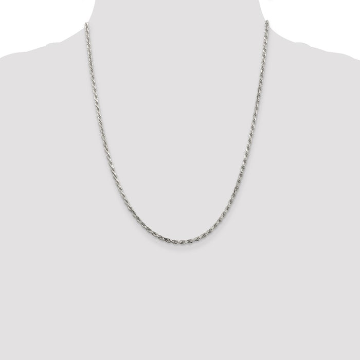 Exclusive 2.5mm Rhodium-Plated Diamond-Cut Rope Chain in Sterling Silver - Luxury Value-4