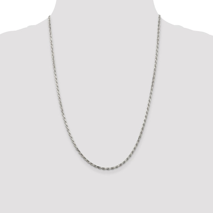 Buy Stylish 2.5mm Rhodium-Plated Diamond-Cut Rope Chain in Sterling Silver-4