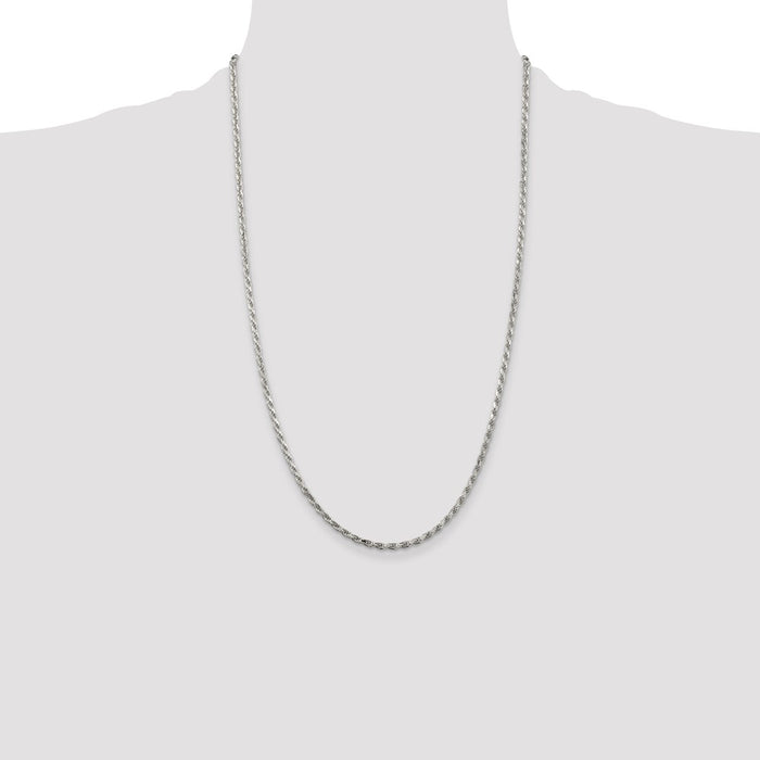 High-quality Rhodium-Plated Sterling Silver 2.5mm Diamond-Cut Rope Chain - Stylish Value-4