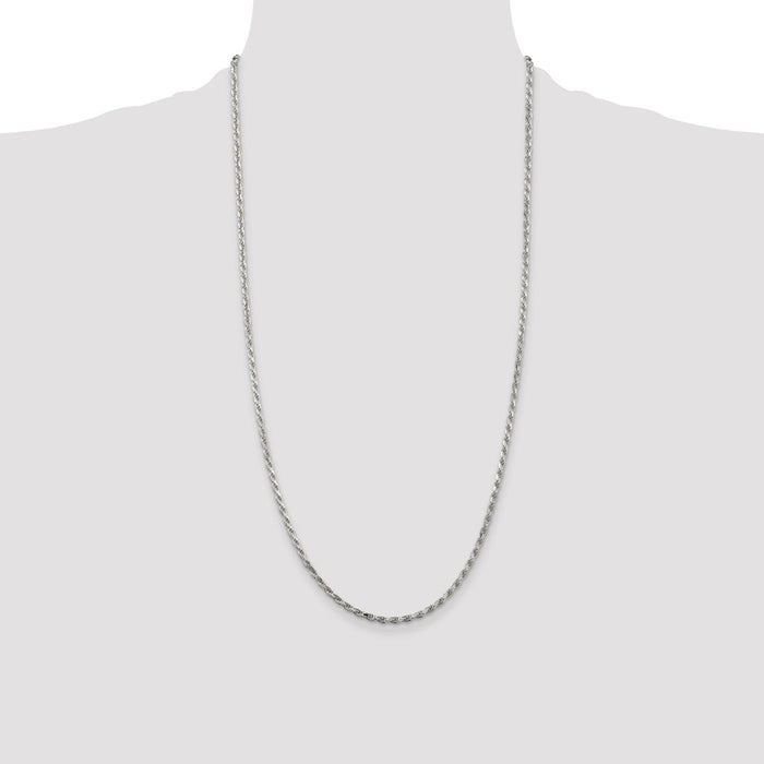 Buy Stylish 2.5mm Rhodium-Plated Sterling Silver Diamond-Cut Rope Chain-4