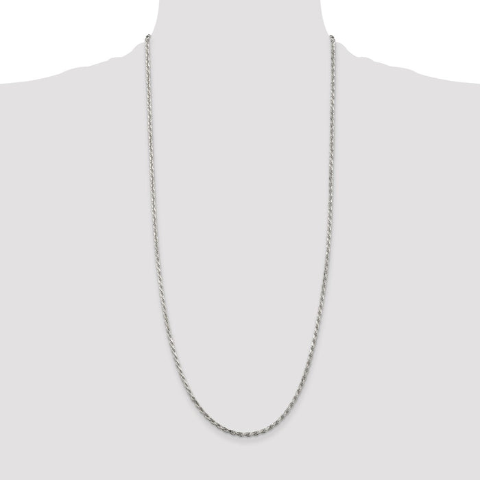 High-Quality 2.5mm Rhodium-Plated Diamond-Cut Rope Chain in Sterling Silver-4