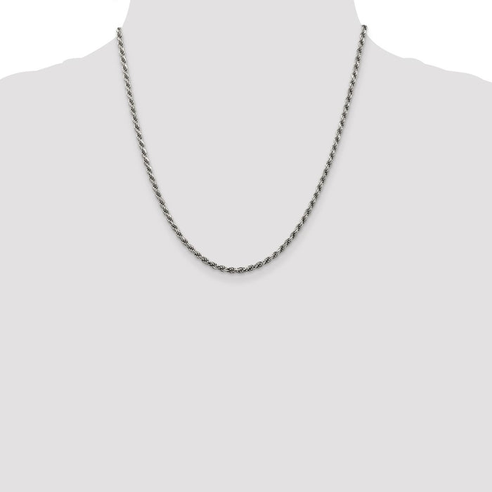 Buy Stylish Rhodium-Plated Sterling Silver 2.75mm Rope Chain - Luxury Look-4