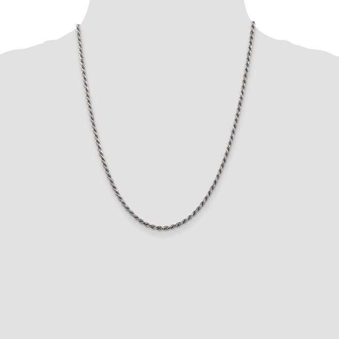 High-quality Rhodium-Plated Sterling Silver 2.75mm Diamond-Cut Rope Chain-4