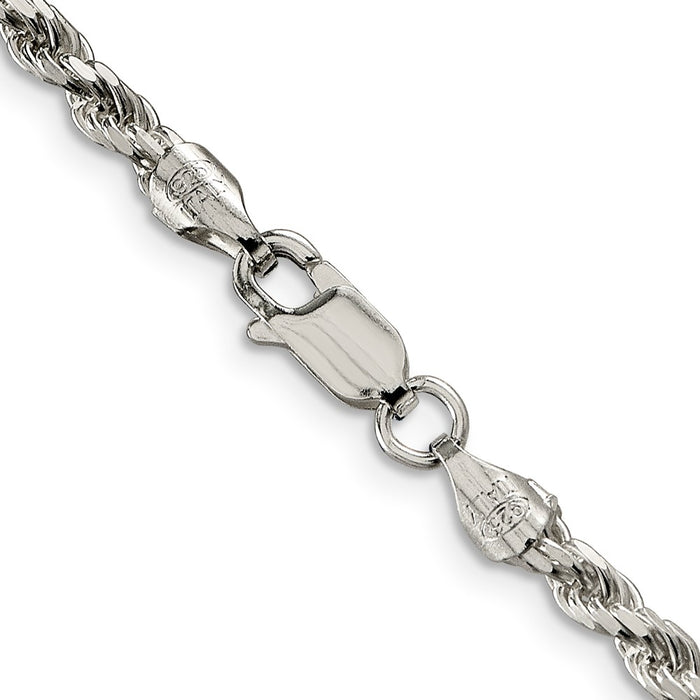High-Quality Rhodium-Plated Sterling Silver 3.2mm Diamond-Cut Rope Chain - Stylish Value-3