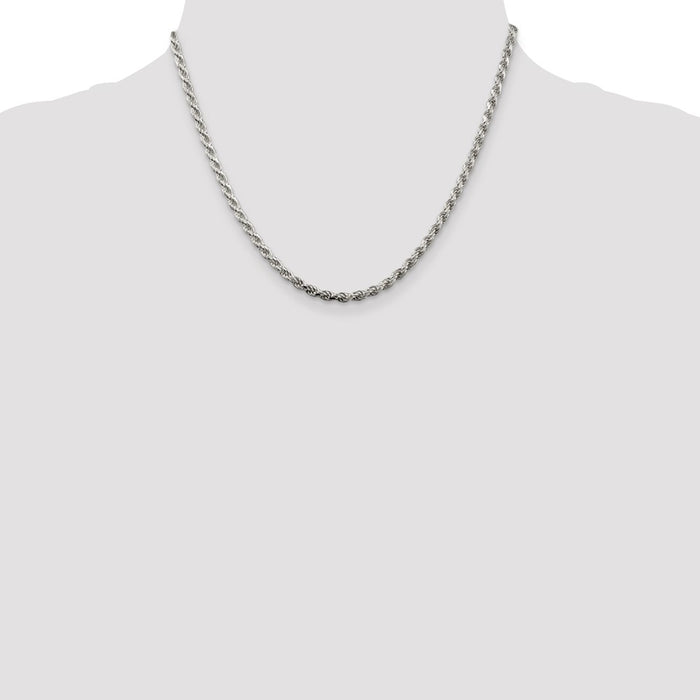 High-Quality Rhodium-Plated Sterling Silver 3.2mm Diamond-Cut Rope Chain-4