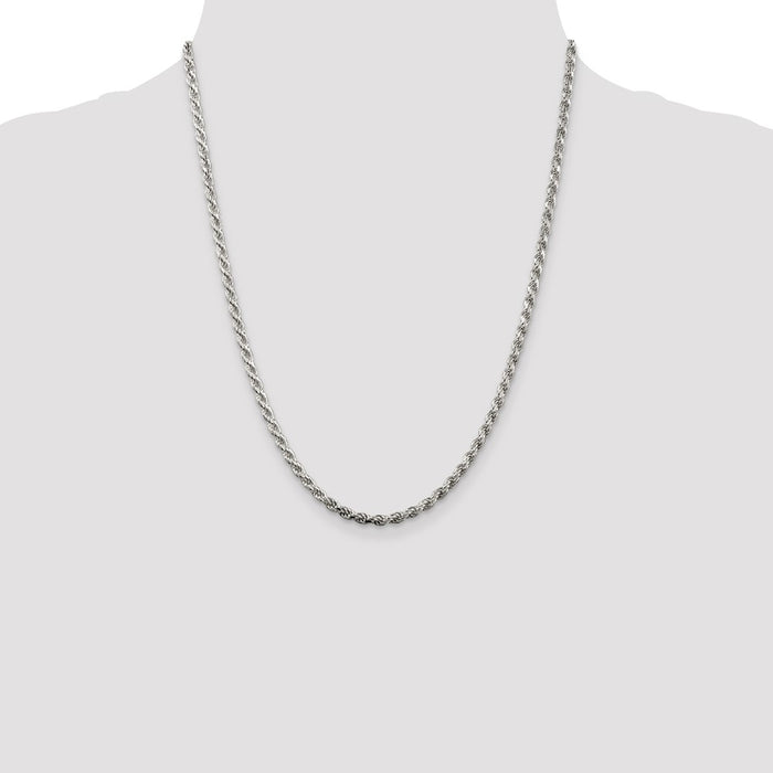 High-Quality Rhodium-Plated Sterling Silver 3.2mm Diamond-Cut Rope Chain - Stylish Value-4