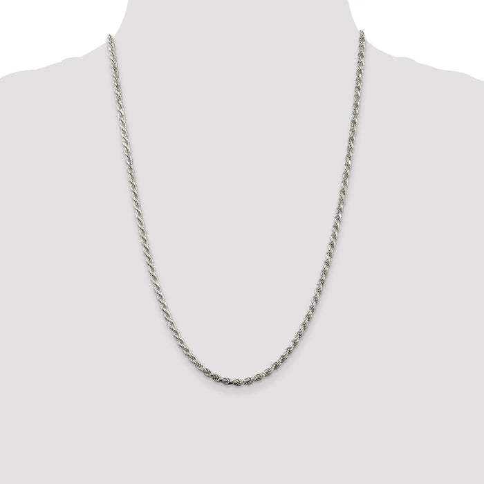 Order Stylish Rhodium-Plated Sterling Silver 3.2mm Diamond-Cut Rope Chain-4
