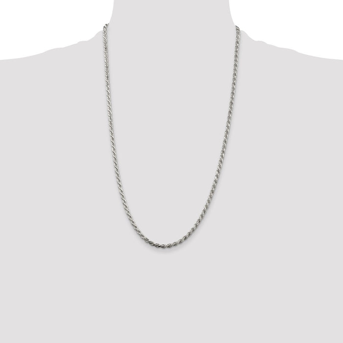 High-Quality Rhodium-Plated Sterling Silver 3.2mm Rope Chain - Affordable Luxury-4
