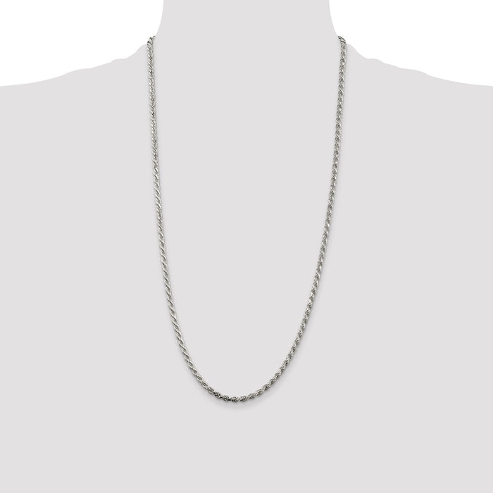 Buy Stylish Rhodium-Plated Sterling Silver 3.2mm Diamond-Cut Rope Chain-4