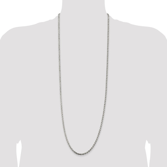 Buy Stylish 3.2mm Rhodium-Plated Sterling Silver Diamond-Cut Rope Chain-4
