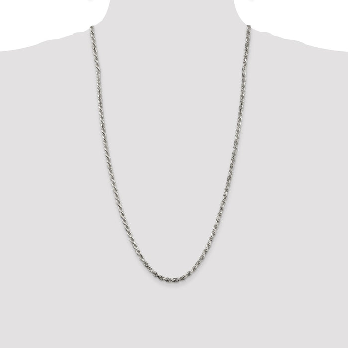High-Quality 3.75mm Diamond-Cut Rope Chain in Sterling Silver - Stylish Value!-4