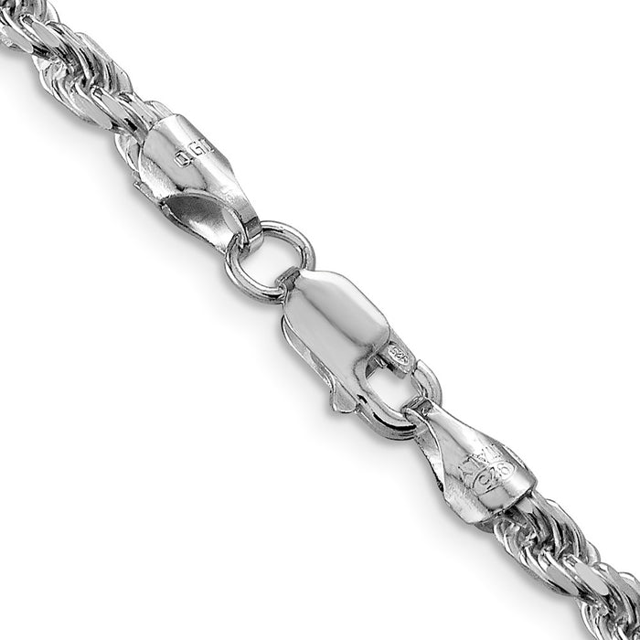 Buy Stylish Rhodium-Plated Sterling Silver 3.75mm Diamond-Cut Rope Chain-3
