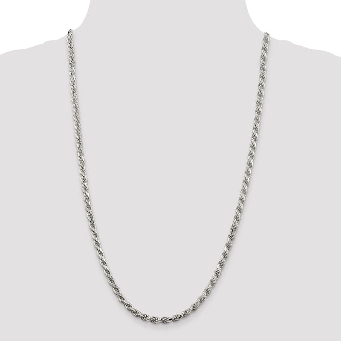 Buy Stylish 4.6mm Rhodium-Plated Sterling Silver Diamond-Cut Rope Chain-4