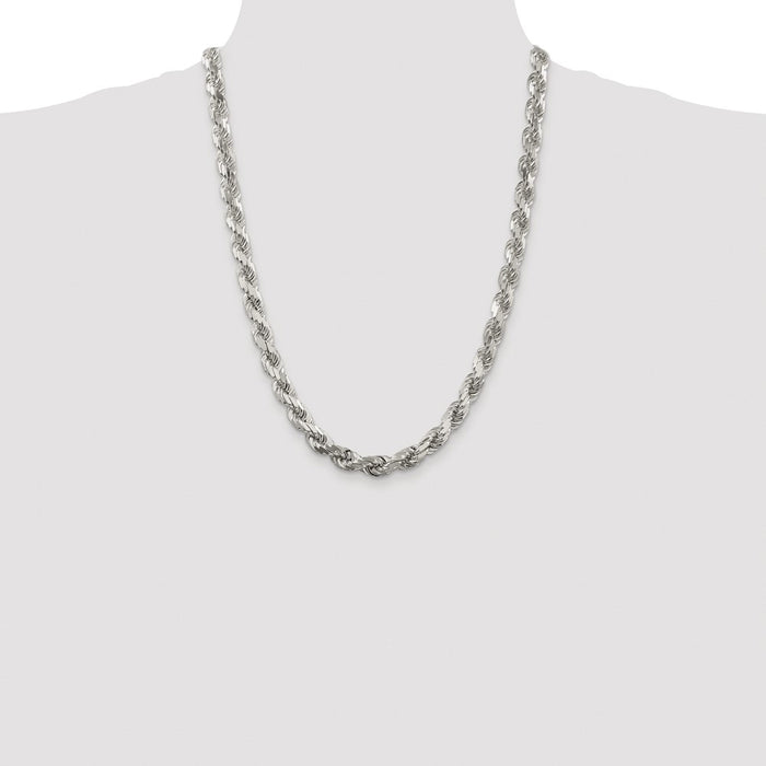 Buy Stylish Rhodium-Plated Sterling Silver 7.8mm Diamond-Cut Rope Chain-4