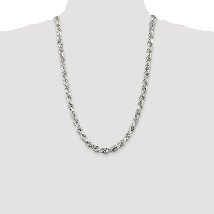 Exclusive 7.8mm Rhodium-Plated Diamond-Cut Rope Chain in Sterling Silver - Affordable Luxury-4