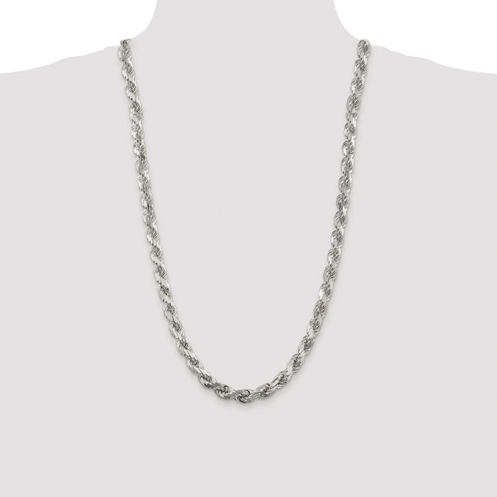 Exclusive Rhodium-Plated Sterling Silver 7.8mm Diamond-Cut Rope Chain - Stylish Value-4