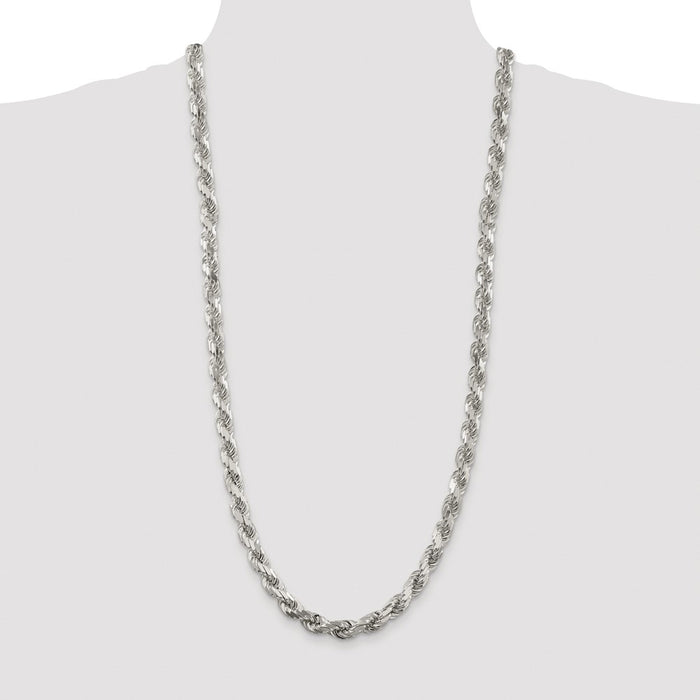 High-Quality Rhodium-Plated Sterling Silver 7.8mm Diamond-Cut Rope Chain - Stylish Value-4