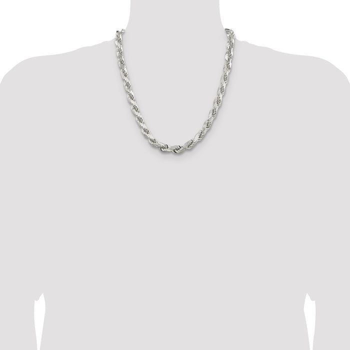 Exclusive Rhodium-Plated Sterling Silver 9.0mm Diamond-Cut Rope Chain - Stylish Value-4