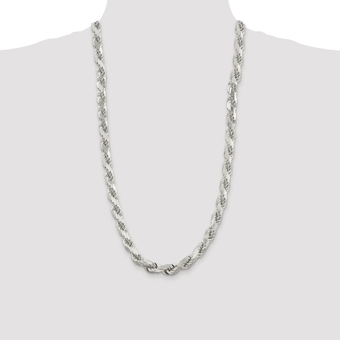 Exclusive 9.0mm Rhodium-Plated Sterling Silver Diamond-Cut Rope Chain - Stylish Value-4