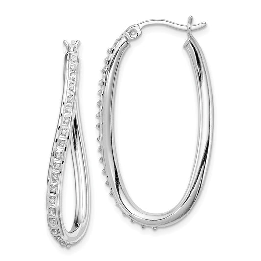 Designer Diamond Fascination Oval Twist Hoop Earrings in Sterling Silver - Stylish Luxury