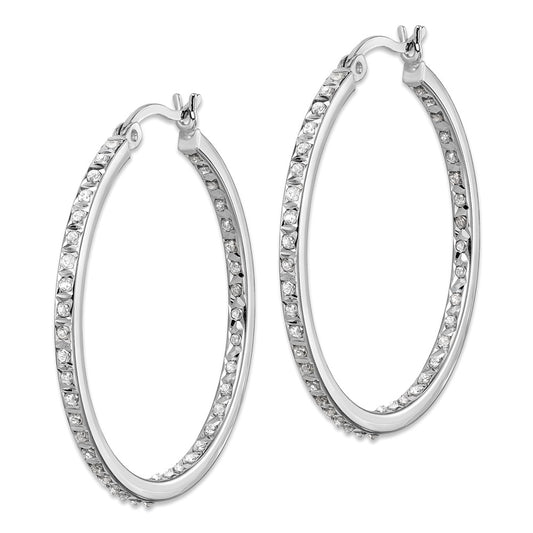 Designer Diamond Fascination Mystique Hoop Earrings - Stylish Sterling Silver, Platinum-Plated, 1.5"