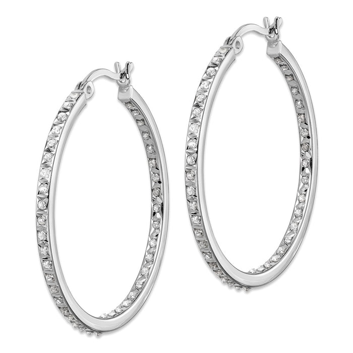 Designer Diamond Fascination Mystique Hoop Earrings - Stylish Sterling Silver, Platinum-Plated, 1.5"-2