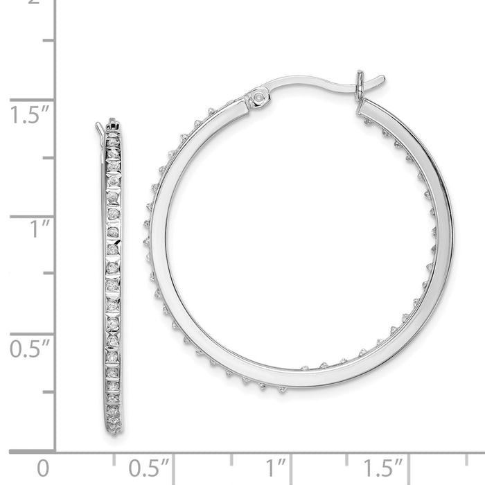 Designer Diamond Fascination Mystique Hoop Earrings - Stylish Sterling Silver, Platinum-Plated, 1.5"-4