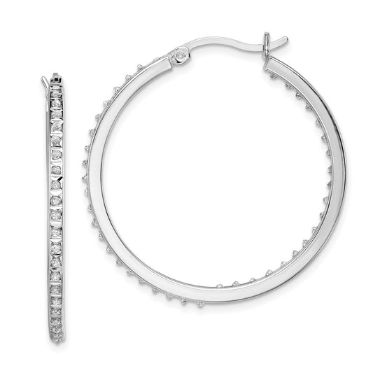 Designer Diamond Fascination Mystique Hoop Earrings - Stylish Sterling Silver, Platinum-Plated, 1.5"