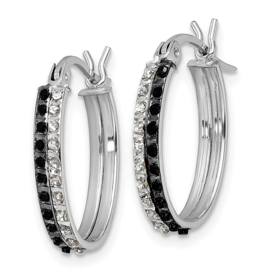 Buy Exclusive Diamond Fascination Mystique Oval Hoop Earrings, 1.5" in Sterling Silver with Platinum Plating & Black & White Diamonds