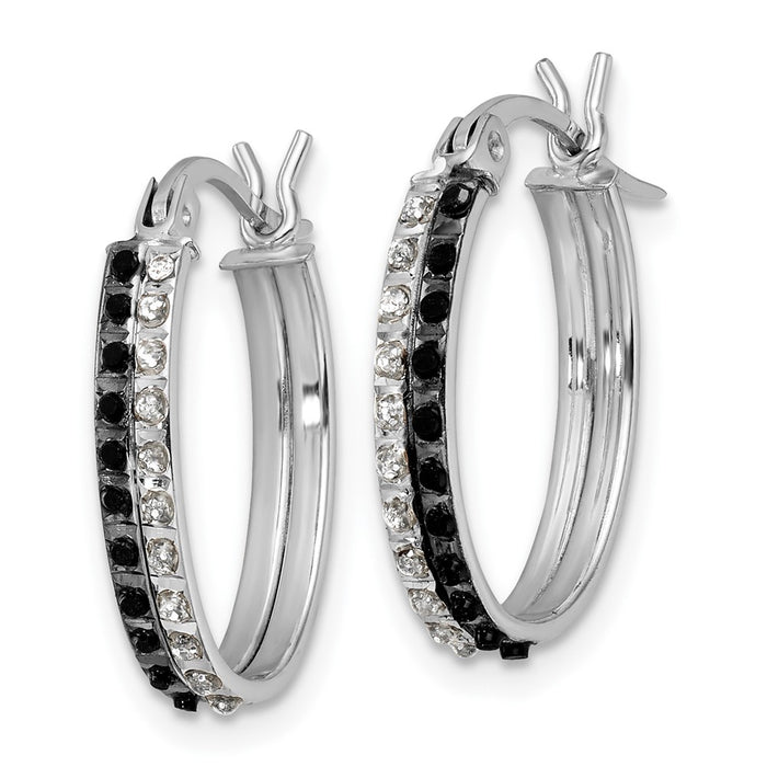 Buy Exclusive Diamond Fascination Mystique Oval Hoop Earrings, 1.5" in Sterling Silver with Platinum Plating & Black & White Diamonds-2