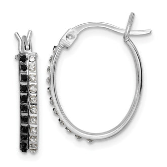 Buy Exclusive Diamond Fascination Mystique Oval Hoop Earrings, 1.5" in Sterling Silver with Platinum Plating & Black & White Diamonds