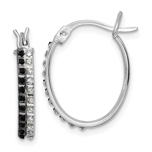 Buy Exclusive Diamond Fascination Mystique Oval Hoop Earrings, 1.5" in Sterling Silver with Platinum Plating & Black & White Diamonds