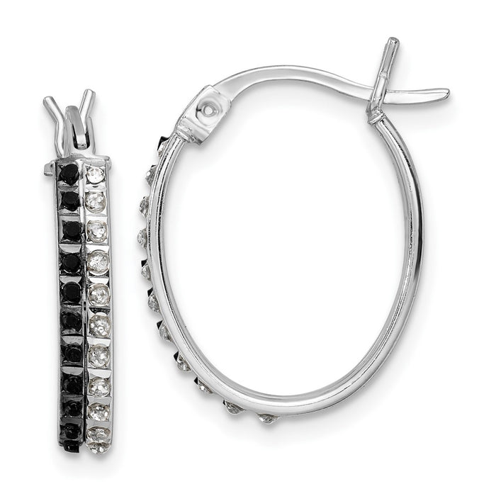 Buy Exclusive Diamond Fascination Mystique Oval Hoop Earrings, 1.5" in Sterling Silver with Platinum Plating & Black & White Diamonds-1