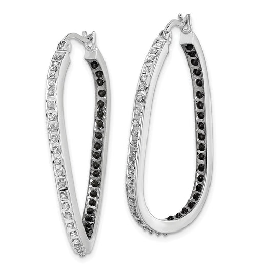 Exclusive Stylish In & Out Hoop Earrings: Black & White Diamonds, Platinum-Plated