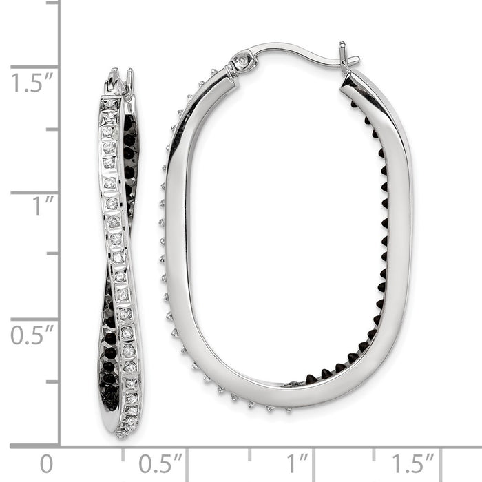 Exclusive Stylish In & Out Hoop Earrings: Black & White Diamonds, Platinum-Plated-4