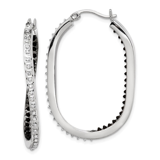 Exclusive Stylish In & Out Hoop Earrings: Black & White Diamonds, Platinum-Plated