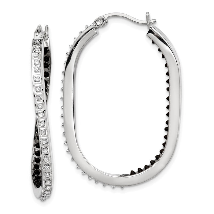 Exclusive Stylish In & Out Hoop Earrings: Black & White Diamonds, Platinum-Plated-1