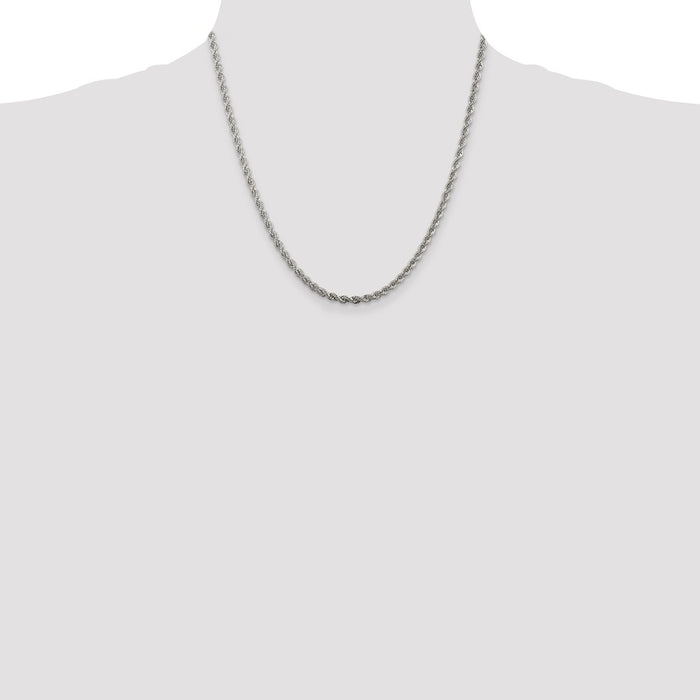 Buy Stylish Rhodium-Plated 3mm Solid Rope Chain in Sterling Silver - Luxury Value-4