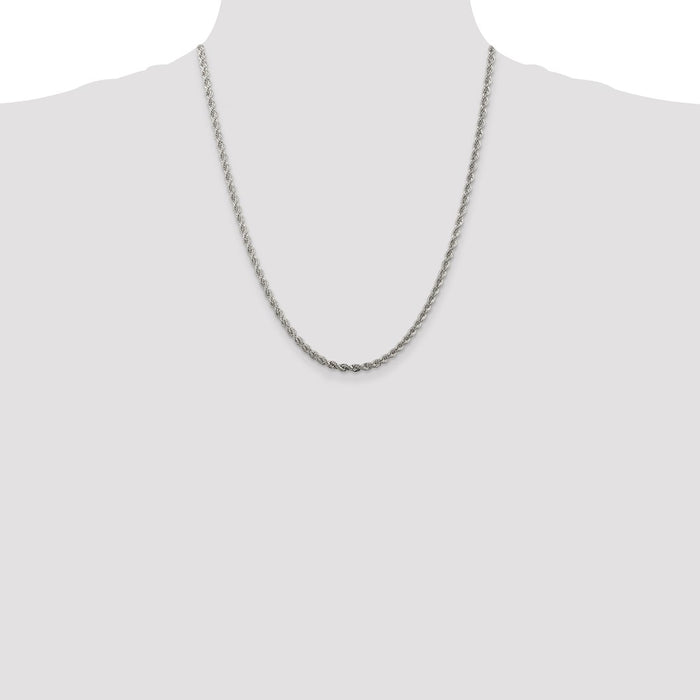 Buy Stylish 3mm Solid Rope Chain in Rhodium-Plated Sterling Silver - Affordable Luxury!-4