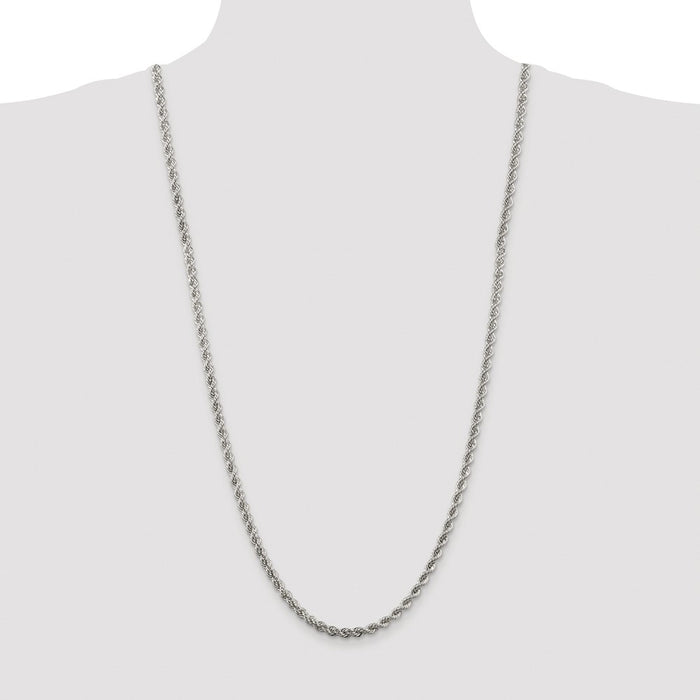 High-Quality Rhodium-Plated Sterling Silver 4.3mm Rope Chain - Stylish Value!-4