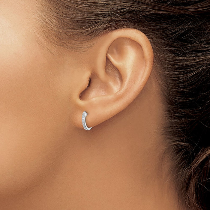 Shop Exclusive Rhodium-Plated Sterling Silver Diamond Huggie Earrings - Stylish Value!-3