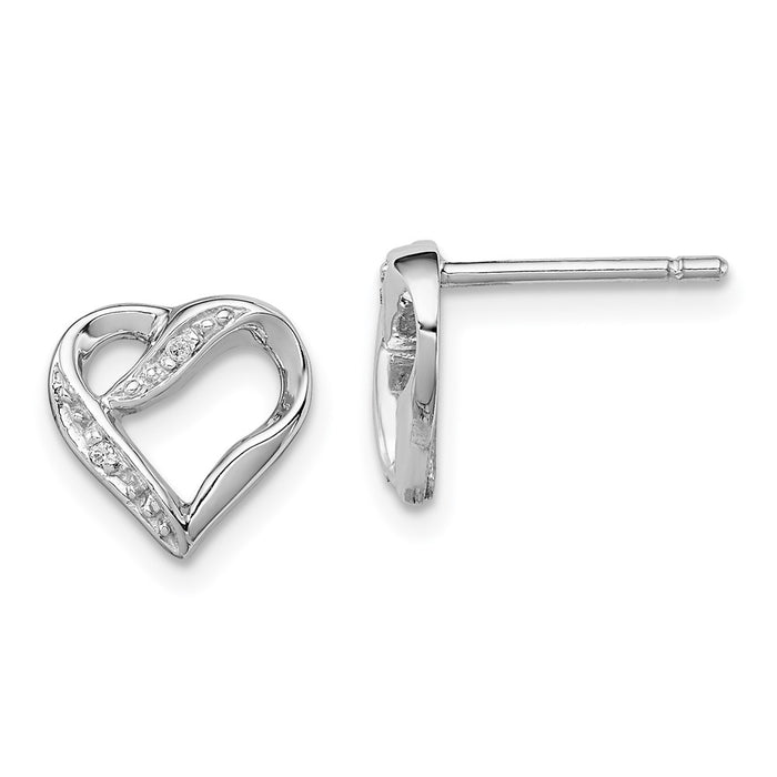 Buy Stylish Rhodium-Plated Sterling Silver Diamond Heart Stud Earrings-1