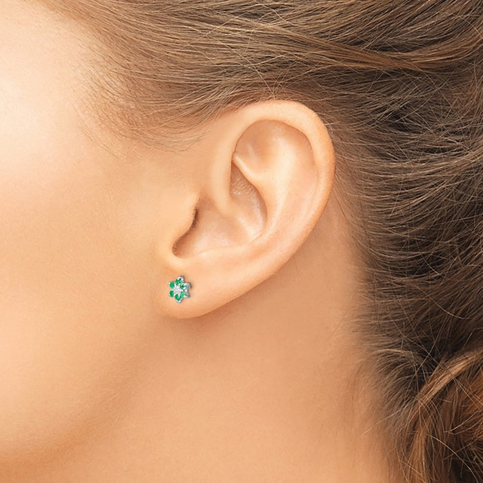 Shop Stylish Rhodium-Plated Sterling Silver Emerald & Diamond Stud Earrings-3