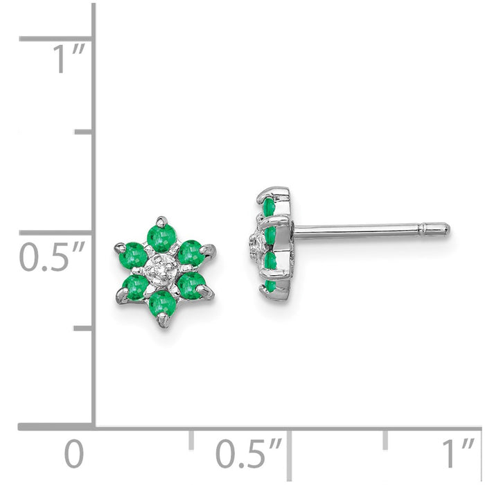 Shop Stylish Rhodium-Plated Sterling Silver Emerald & Diamond Stud Earrings-4