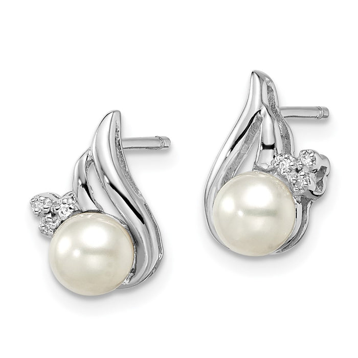 High-Quality 6mm Freshwater Cultured Pearl & Diamond Stud Earrings - Luxury Value-2