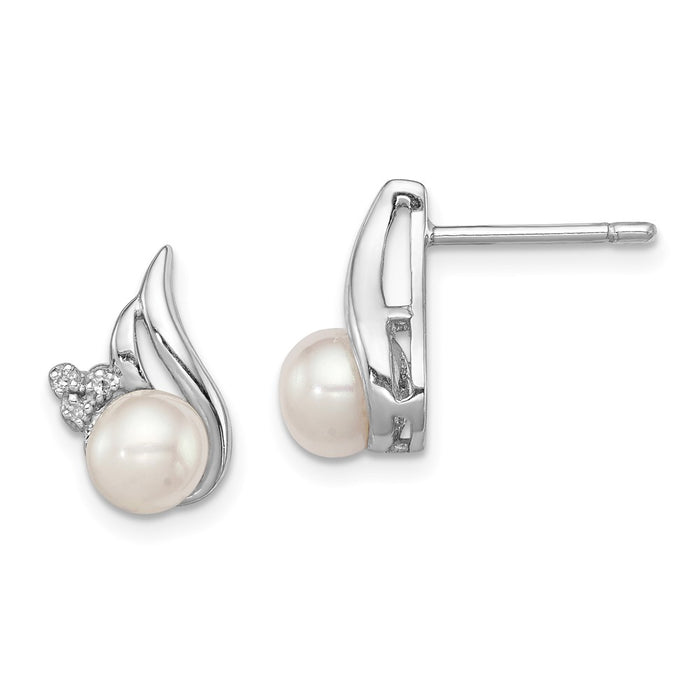 High-Quality 6mm Freshwater Cultured Pearl & Diamond Stud Earrings - Luxury Value-1