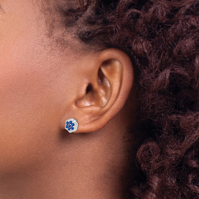 Shop Exclusive Rhodium-Plated Sterling Silver Sapphire & Diamond Stud Earrings - Stylish & Affordable Luxury!-3